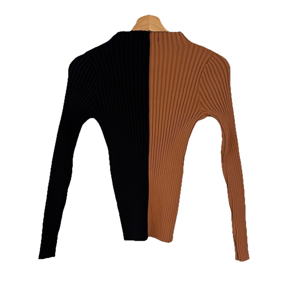 Ribbed‎ Mock Neck Sweater Women's Small Color Block Brown Black Stretch Y2K BKE